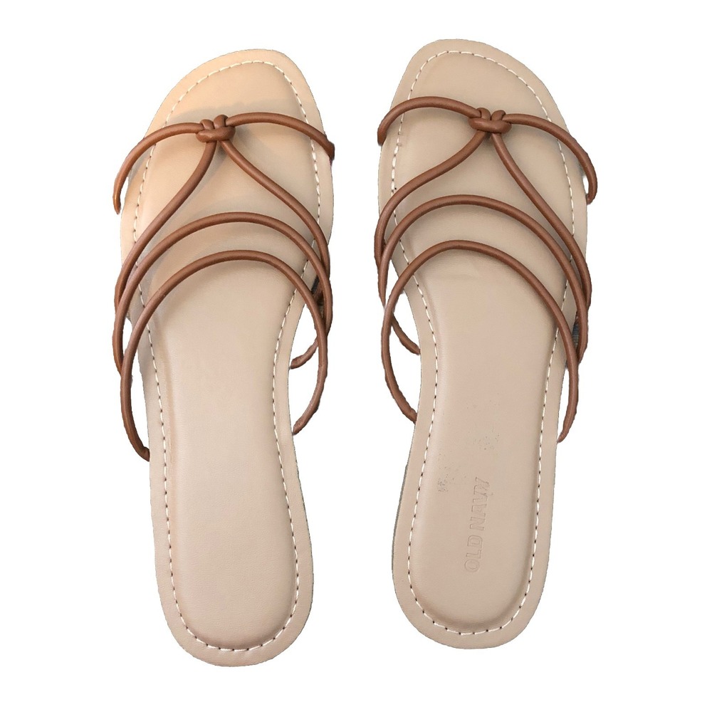Old Navy Womens Brown Sandals Size 9 Knotted Strap Cognac Flats‎ Minimal Basic